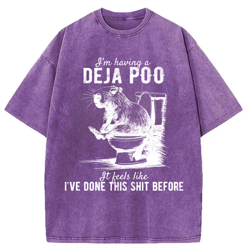 Modecanvas Funny Capybara Deja Poo Meme DTG Printing Washed T-Shirt