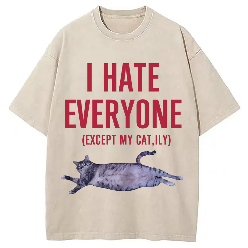Modecanvas I Hate Everyone Cat Washed T-Shirt