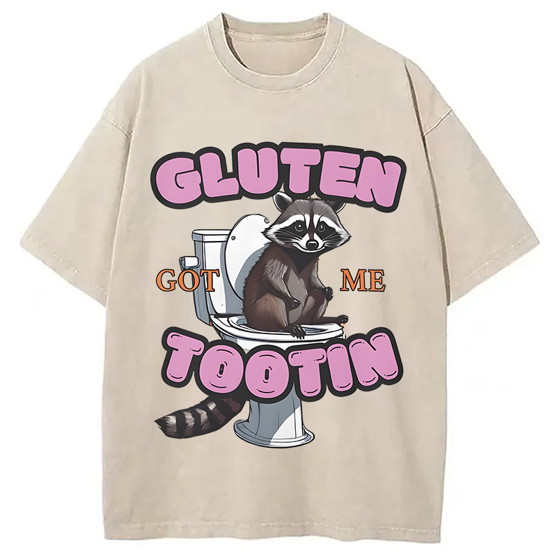 Modecanvas Gluten Got Me Tootin Raccoon Meme Washed T-Shirt