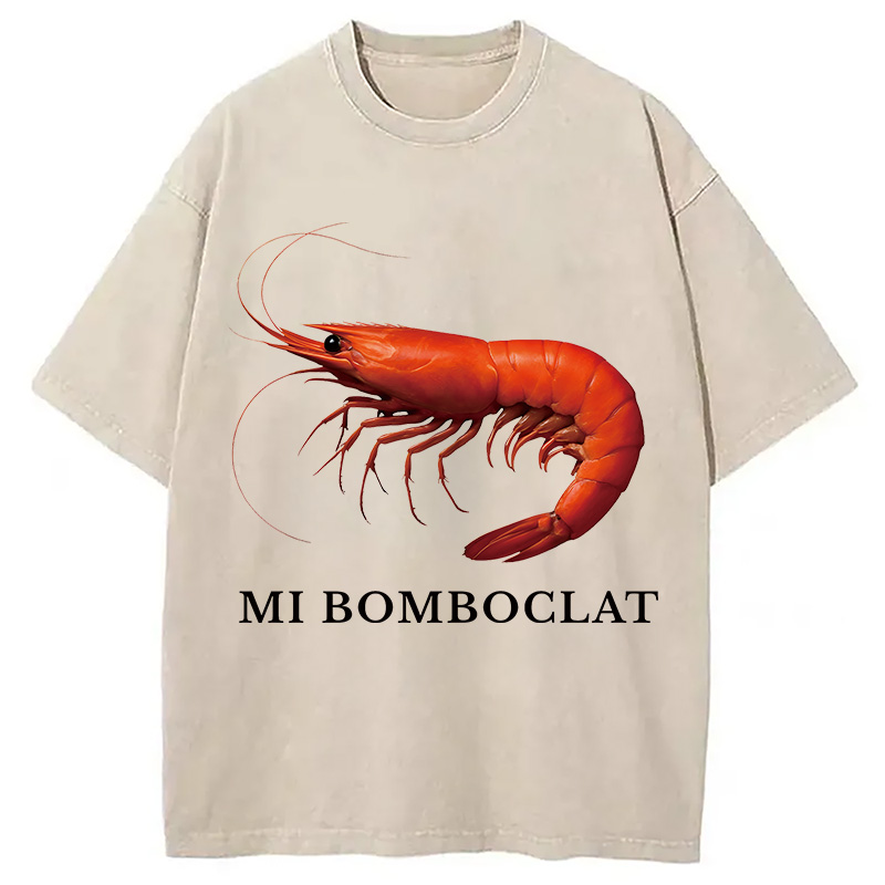 Modecanvas Mi Bomboclat Shrimp Meme Washed T-Shirt