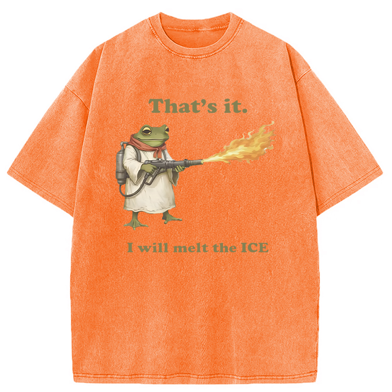Modecanvas Funny Frog Flamethrower Meme DTG Printing Washed T-Shirt