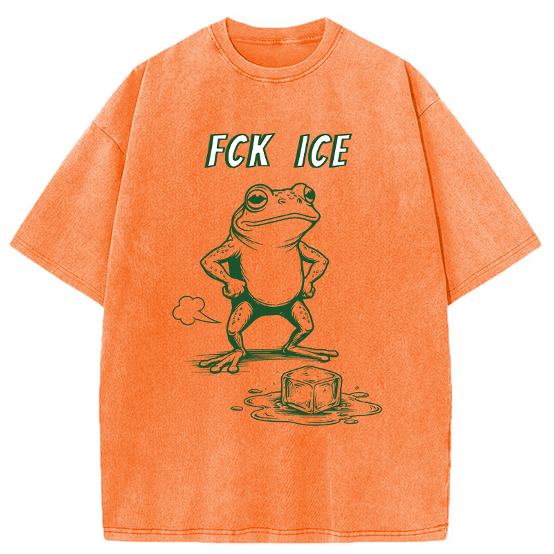 Modecanvas F*ck Ice Frog Meme DTG Printing Washed T-Shirt