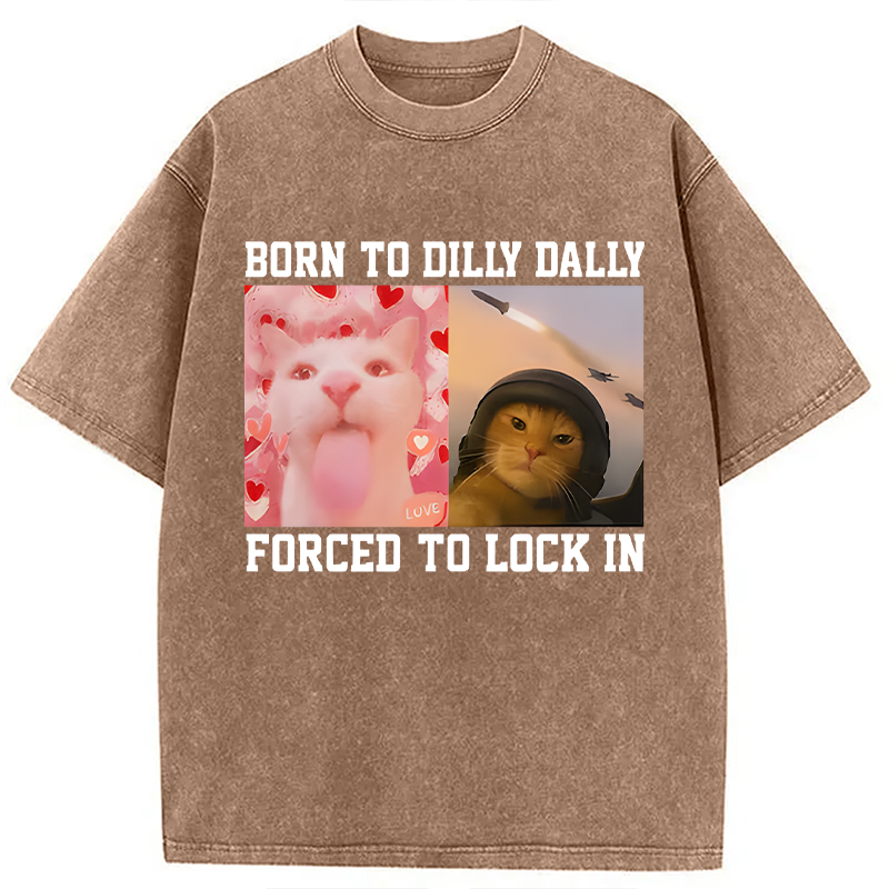 Modecanvas Cursed Cat Meme DTG Printing Washed T-Shirt