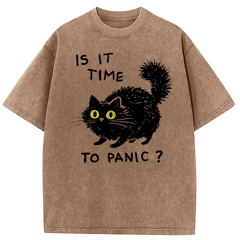 Modecanvas Is It Time to Panic Cat DTG Printing Washed T-Shirt