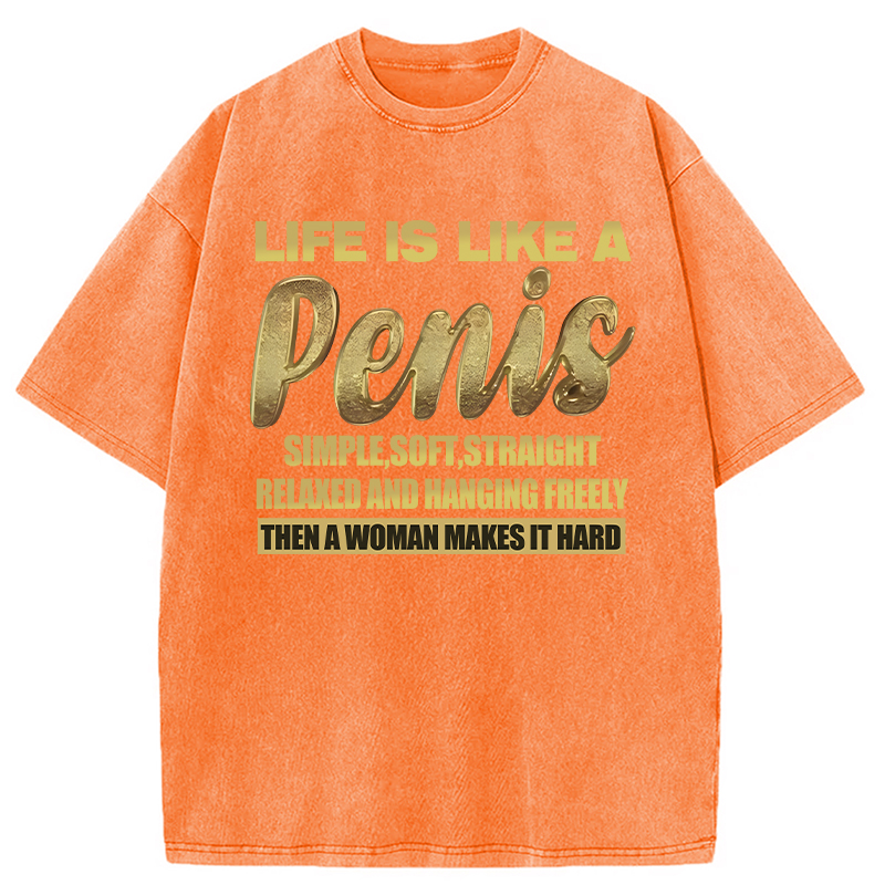 Modecanvas Life Is Like A Penis DTG Printing Washed T-Shirt