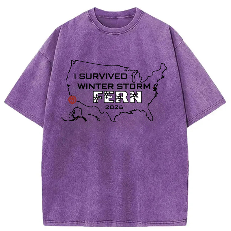 Modecanvas I Survived Winter Storm Fern 2026 DTG Printing Washed T-Shirt