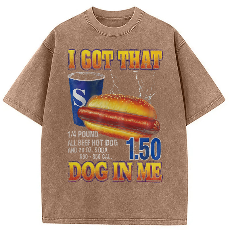 Modecanvas Funny Hot Dog DTG Printing Washed T-Shirt