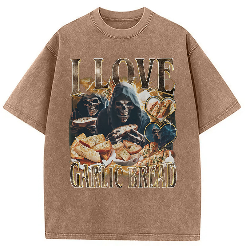 Modecanvas Gothic Garlic Bread Retro DTG Printing Washed T-Shirt