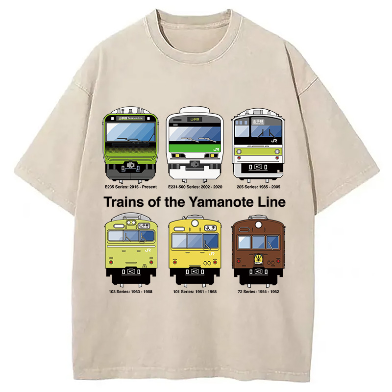 Modecanvas Trains of the Yamanote Line DTG Printing Washed T-Shirt