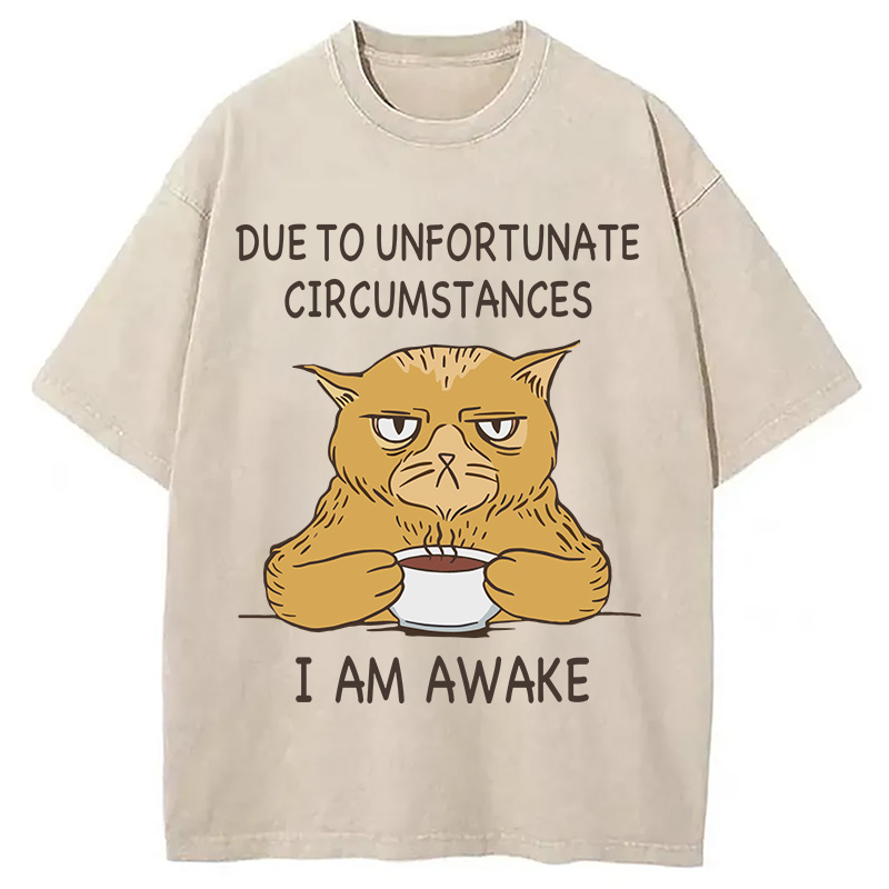 Modecanvas I Am Awake Cat Meme DTG Printing Washed T-Shirt