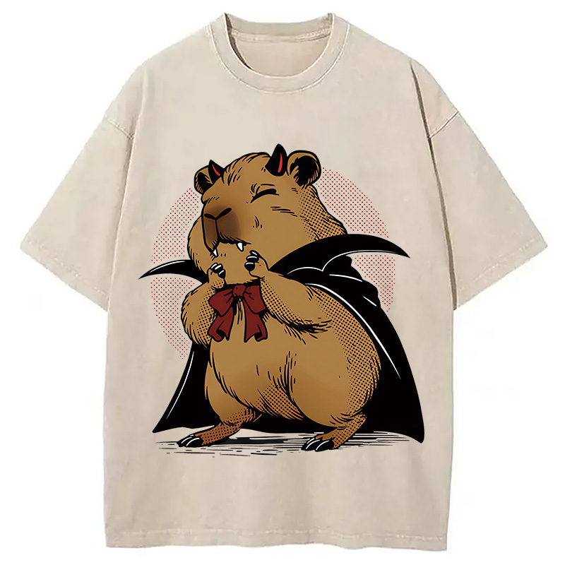 Modecanvas Vampire Capybara DTG Printing Washed T-Shirt