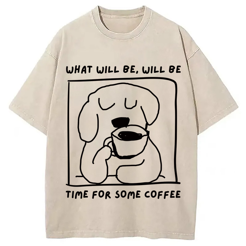 Modecanvas Coffee Dog DTG Printing Washed T-Shirt