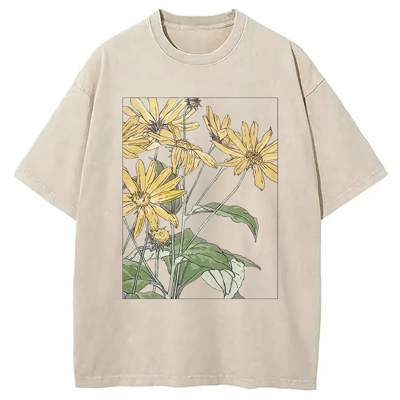 Modecanvas Sunflowers Floral Art DTG Printing Washed T-Shirt
