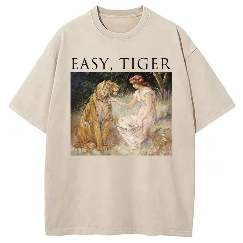 Modecanvas Easy Tiger Funny DTG Printing Washed T-Shirt