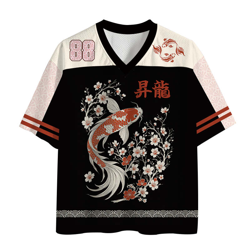 Modecanvas Sakura And Koi Mesh Jersey-modecanvas