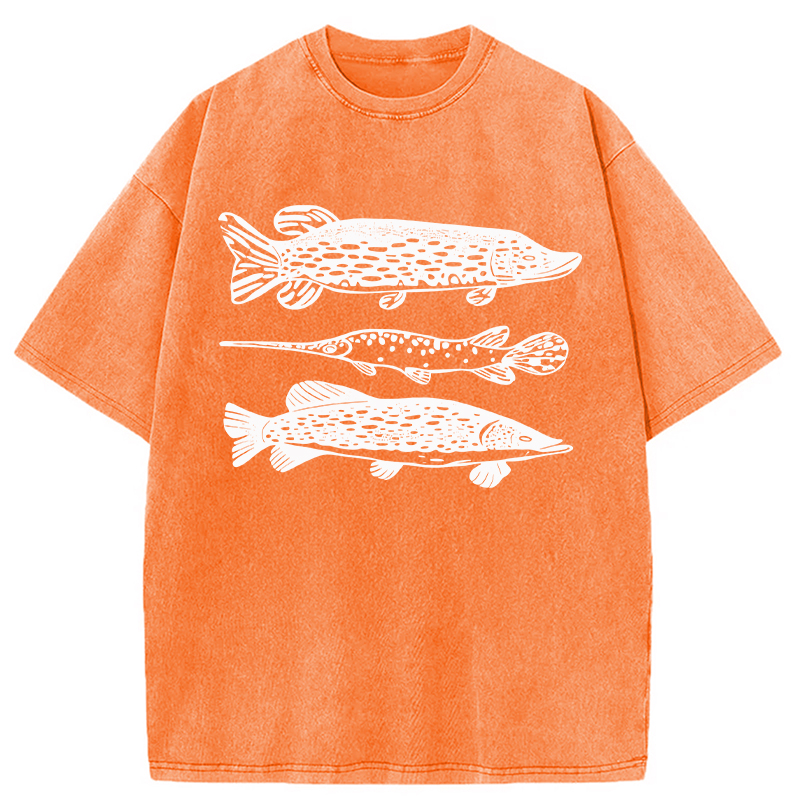 Modecanvas Freshwater Fish Hand DTG Printing Washed T-Shirt