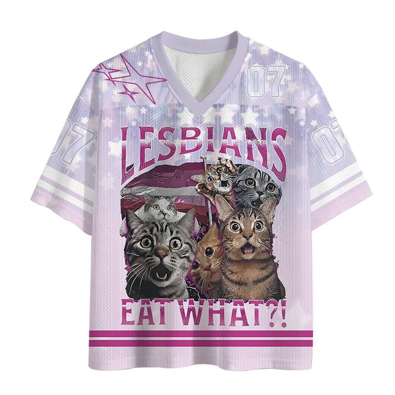 Modecanvas Lesbians Eat What?! Funny Mesh Jersey-modecanvas