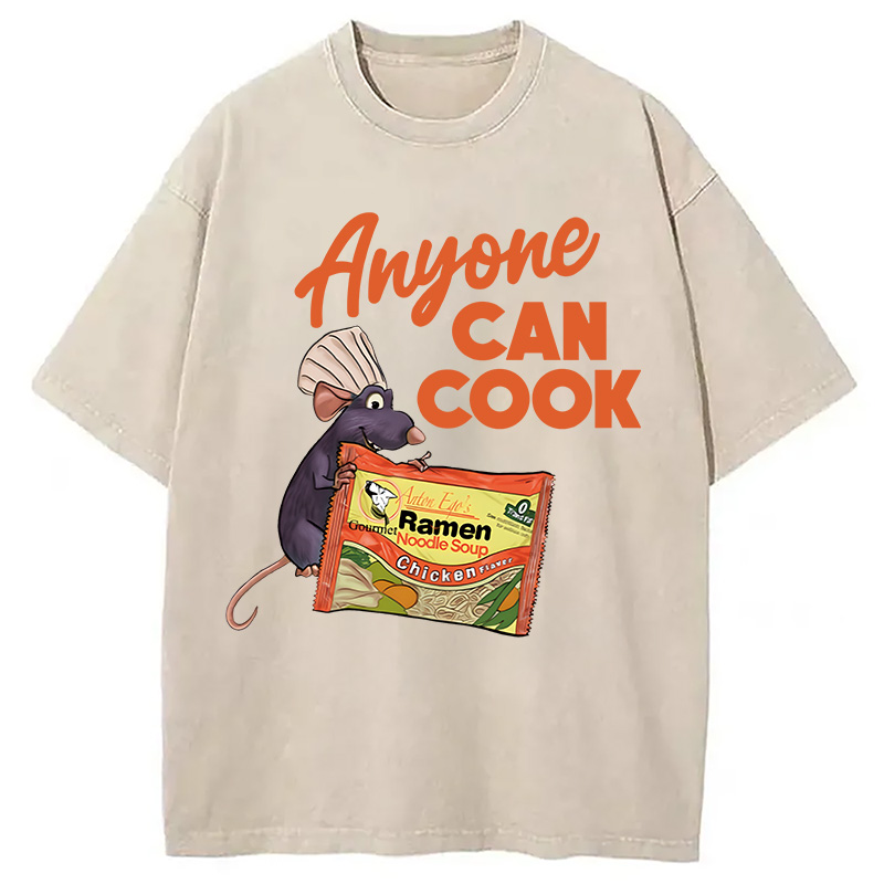 Modecanvas Anyone Can Cook Rat Meme DTG Printing Washed T-Shirt
