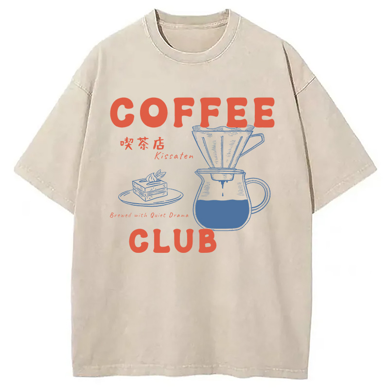 Modecanvas Kissaten Coffee Club DTG Printing Washed T-Shirt