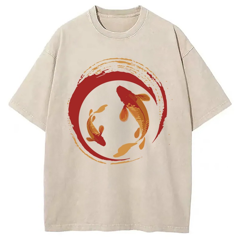 Modecanvas Koi Fish Enso Circle DTG Printing Washed T-Shirt