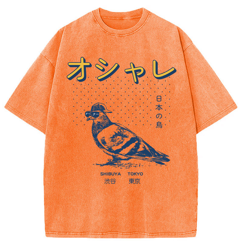 Modecanvas Punny Bird Harajuku DTG Printing Washed T-Shirt