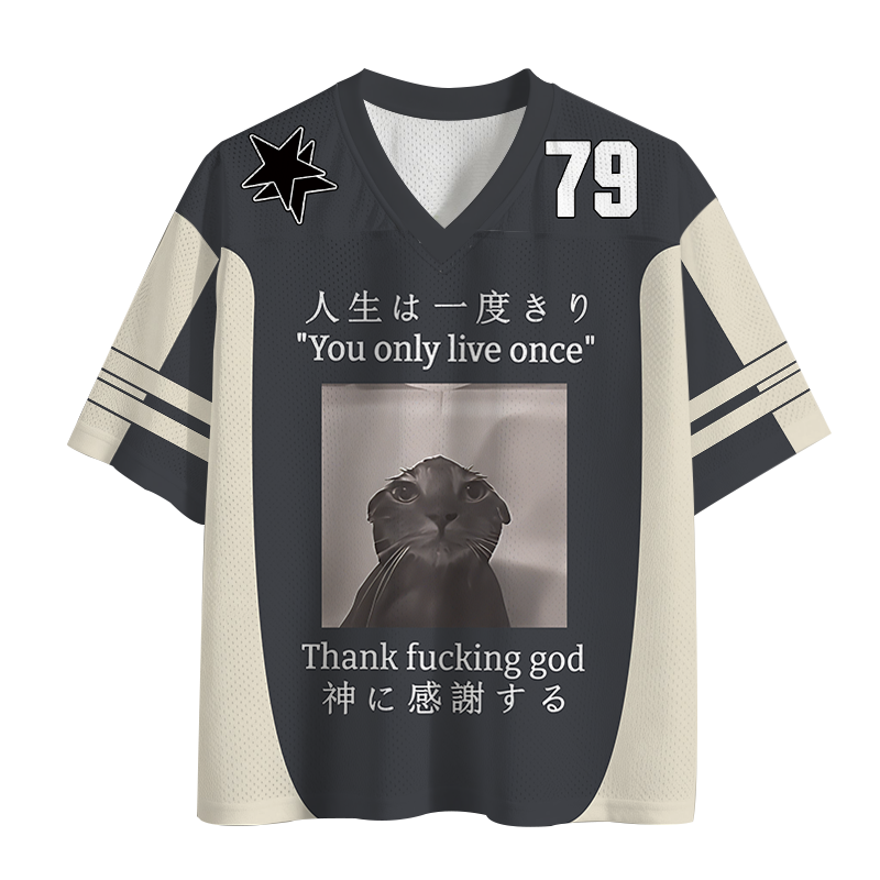 Modecanvas Funny Melancholy Cat Mesh Jersey-modecanvas