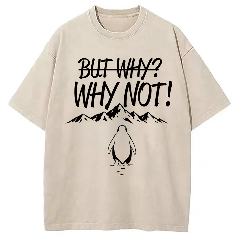 Modecanvas But Why/Why Not Penguin Meme DTG Printing Washed T-Shirt