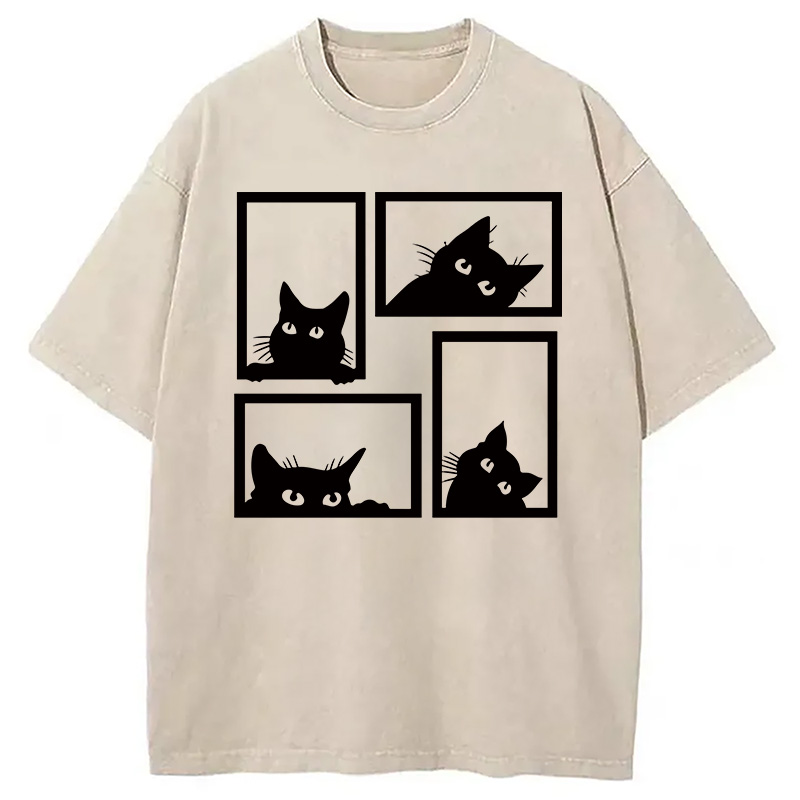 Modecanvas Cats In The Grid DTG Printing Washed T-Shirt