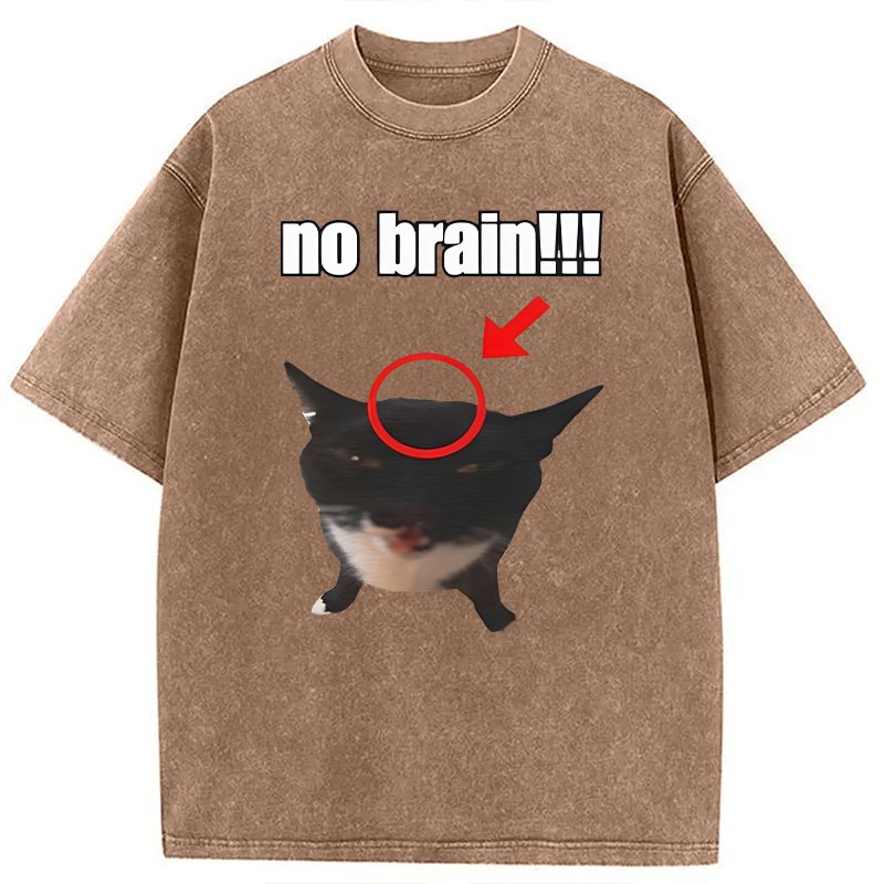 Modecanvas No Brain Cat DTG Printing Washed T-Shirt