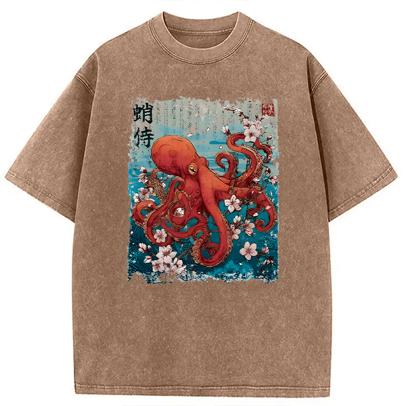 Modecanvas The Eight-Armed Samurai DTG Printing Washed T-Shirt-modecanvas