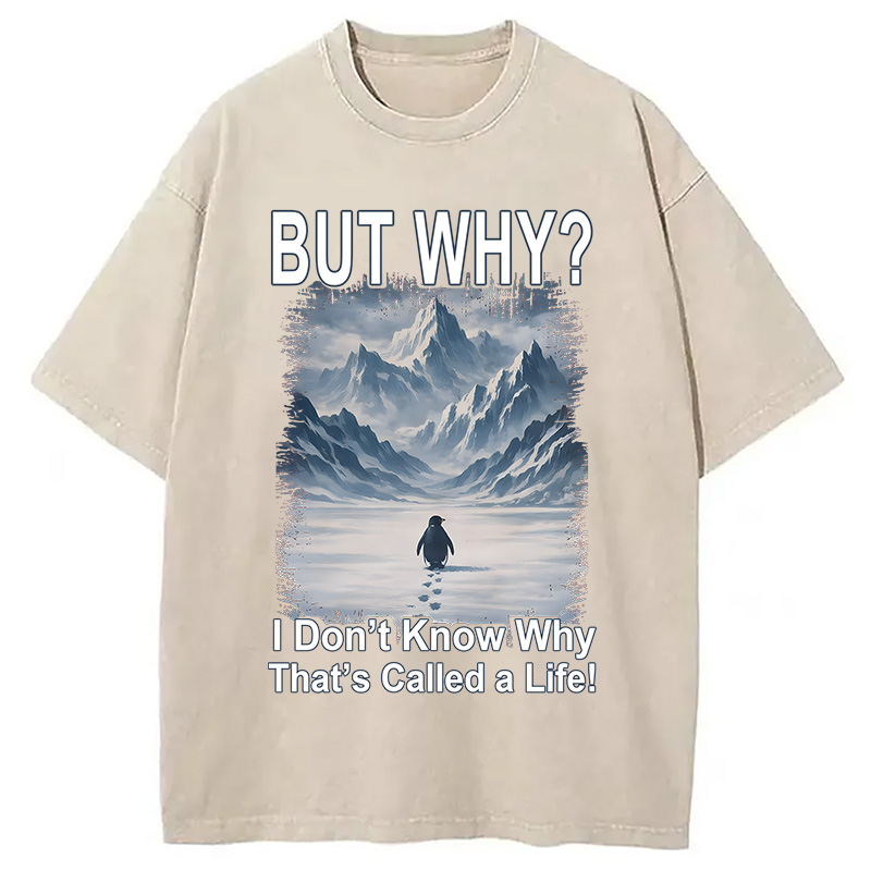 Modecanvas But Why Mountain Nihilist Penguin DTG Printing Washed T-Shirt-modecanvas