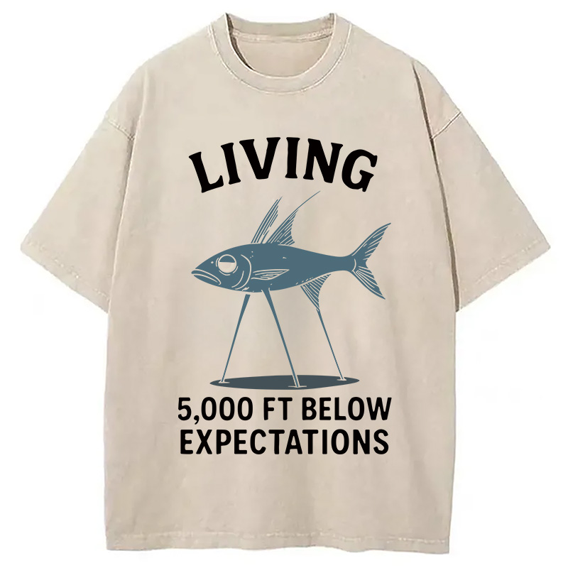 Modecanvas Tripod Fish Funny Meme DTG Printing Washed T-Shirt-modecanvas