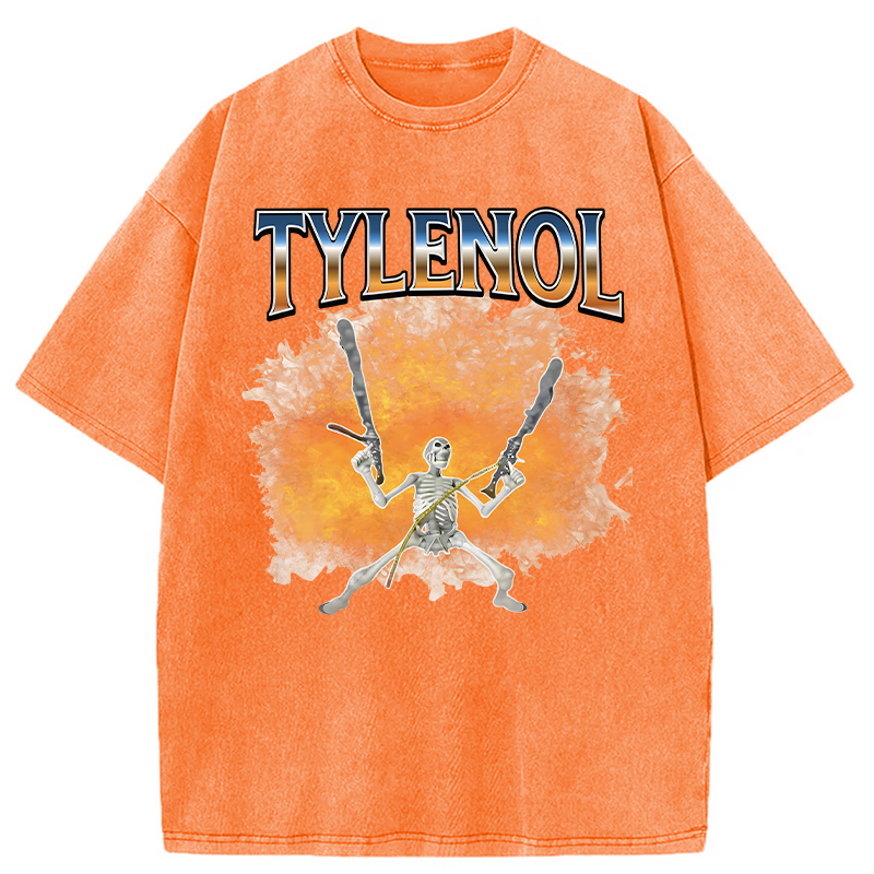 Modecanvas Funny Unhinged Skeleton DTG Printing Washed T-Shirt-modecanvas
