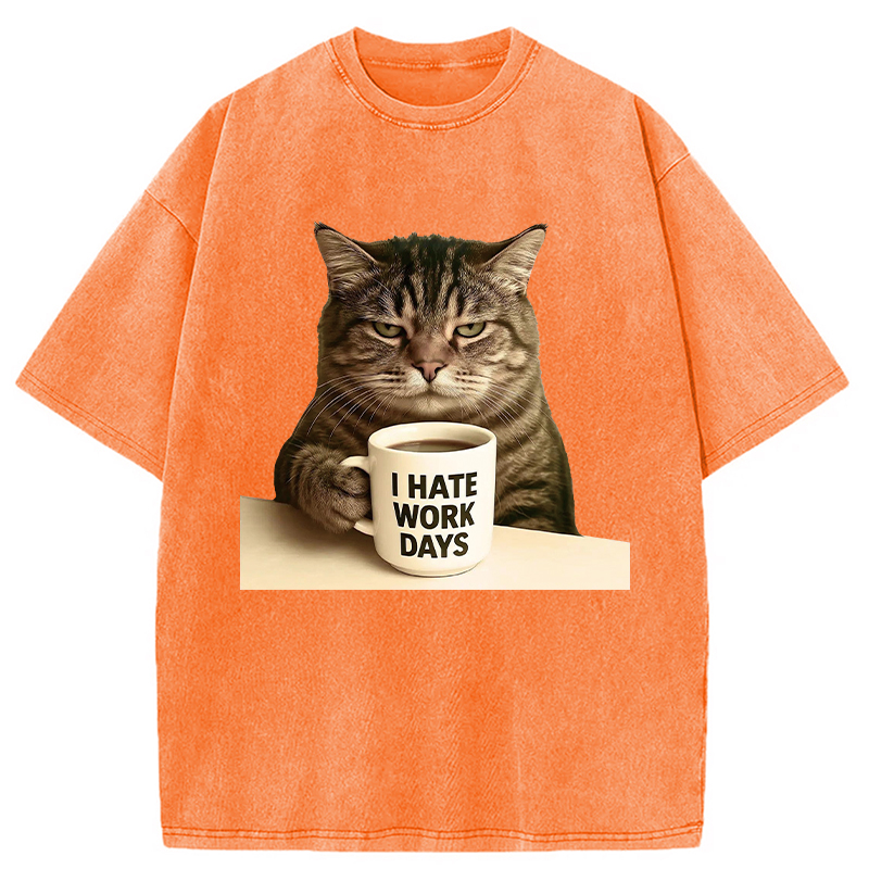 Modecanvas Grumpy Cat Coffee DTG Printing Washed T-Shirt-modecanvas