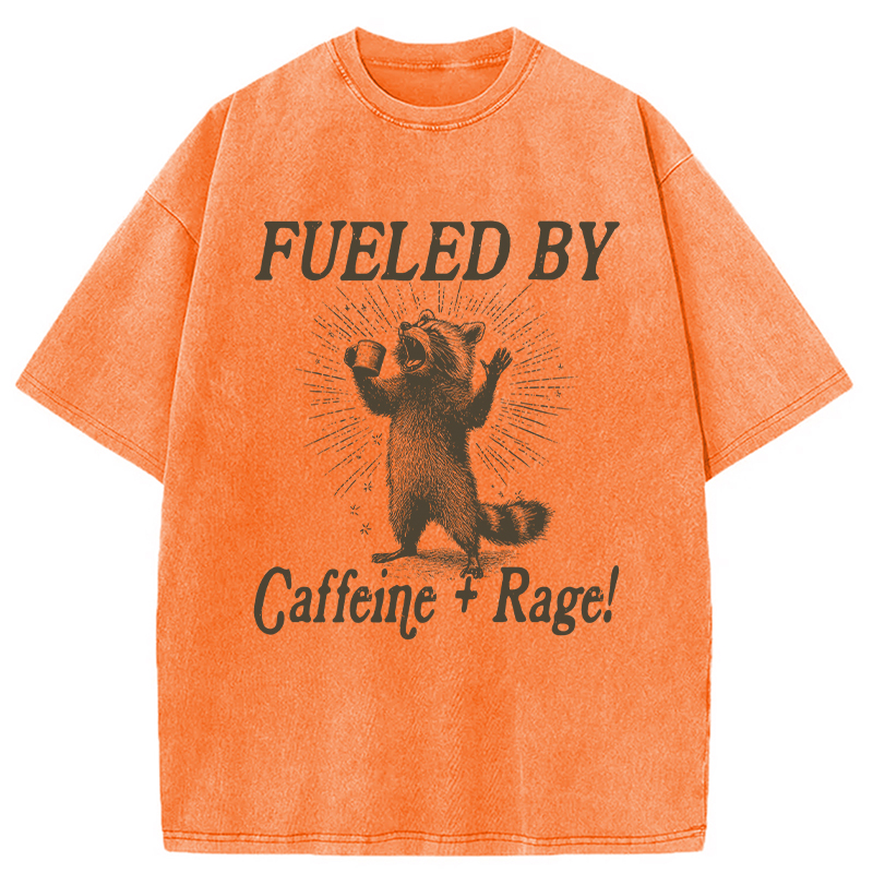 Modecanvas Fueled By Caffeine Rage DTG Printing Washed T-Shirt-modecanvas
