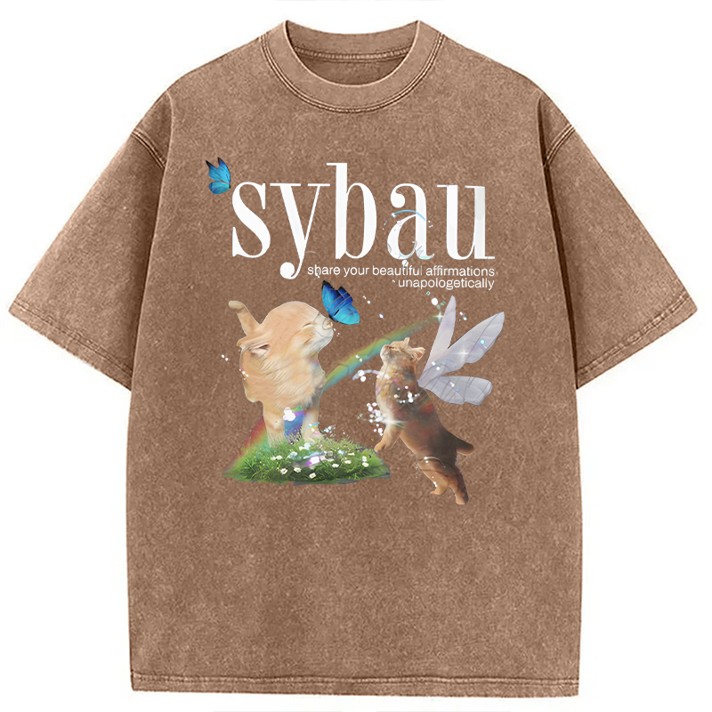Modecanvas Cat Fairy SYBAU DTG Printing Washed T-Shirt-modecanvas