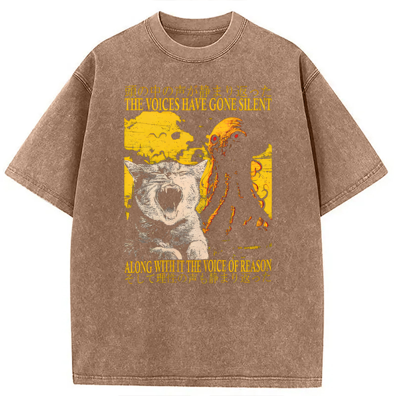 Modecanvas The Voices Have Gone Silent Cat Funny Washed T-Shirt-modecanvas