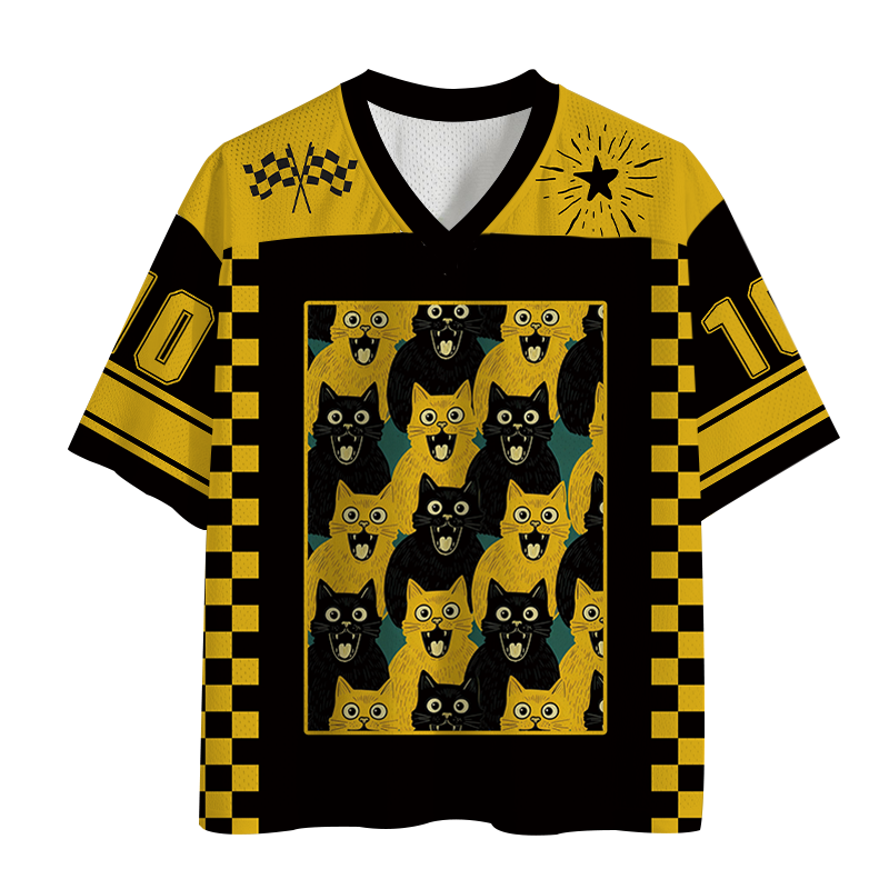 Modecanvas Yellow Cat And Black Cat Mesh Jersey-modecanvas