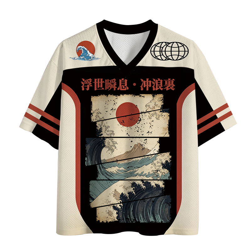 Modecanvas Retro Great Wave Ukiyoe Mesh Jersey-modecanvas