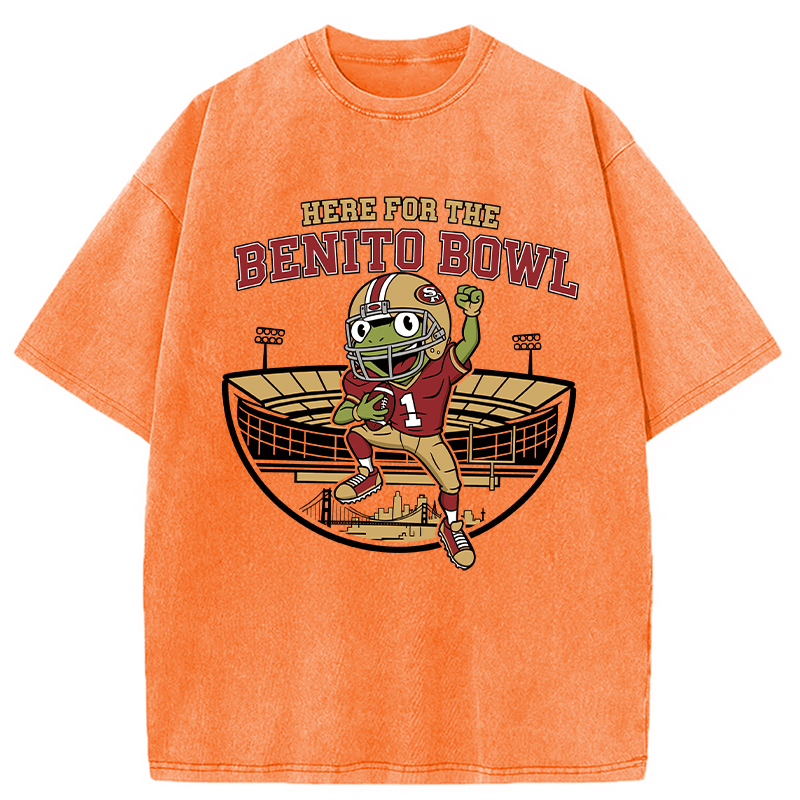 Modecanvas Here For The Benito Bowl DTG Printing Washed T-Shirt-modecanvas