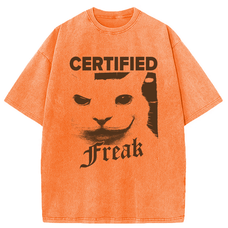 Modecanvas Certified Freak Cat Meme DTG Printing Washed T-Shirt-modecanvas