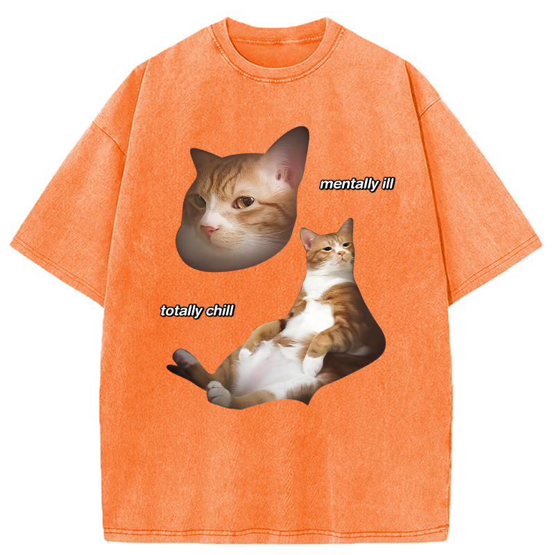 Modecanvas Illin And Chillin Cat DTG Printing Washed T-Shirt-modecanvas