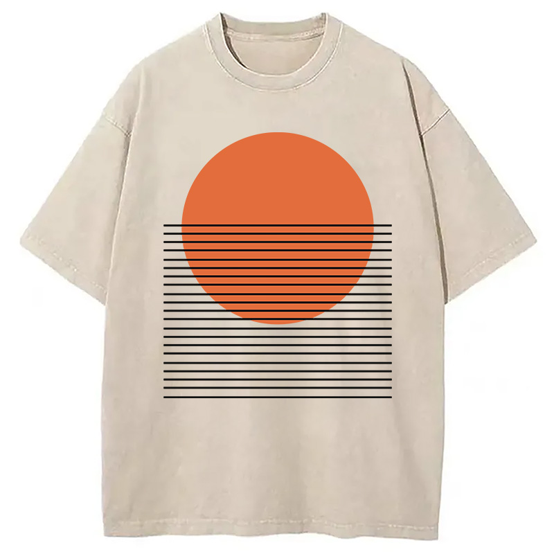 Modecanvas Retro Sunset DTG Printing Washed T-Shirt-modecanvas