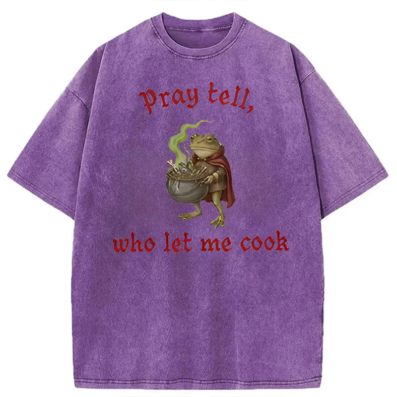Modecanvas Pray Tell Funny Frog Meme DTG Printing Washed T-Shirt-modecanvas