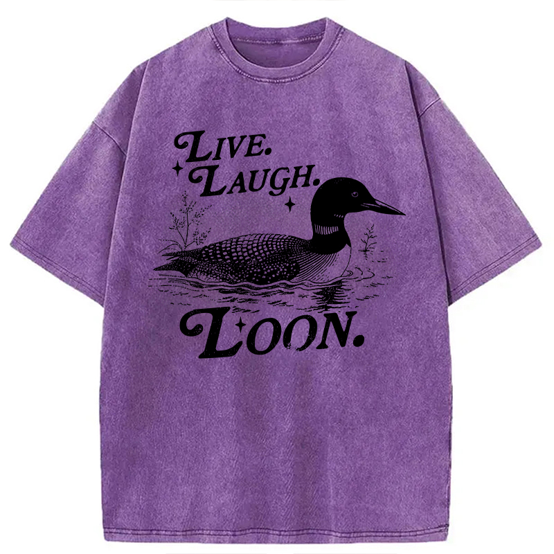 Modecanvas Live Laugh Loon Funny Duck Meme DTG Printing Washed T-Shirt-modecanvas