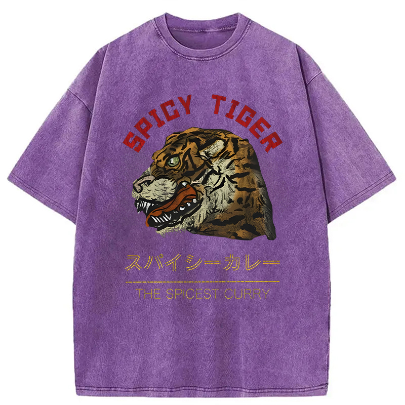 Modecanvas Japanese Spicy Tiger DTG Printing Washed T-Shirt-modecanvas