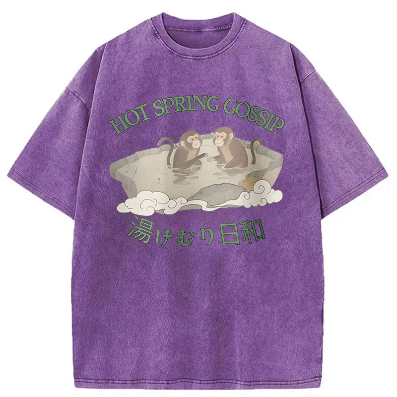 Modecanvas Japanese Monkey Hot Spring DTG Printing Washed T-Shirt-modecanvas