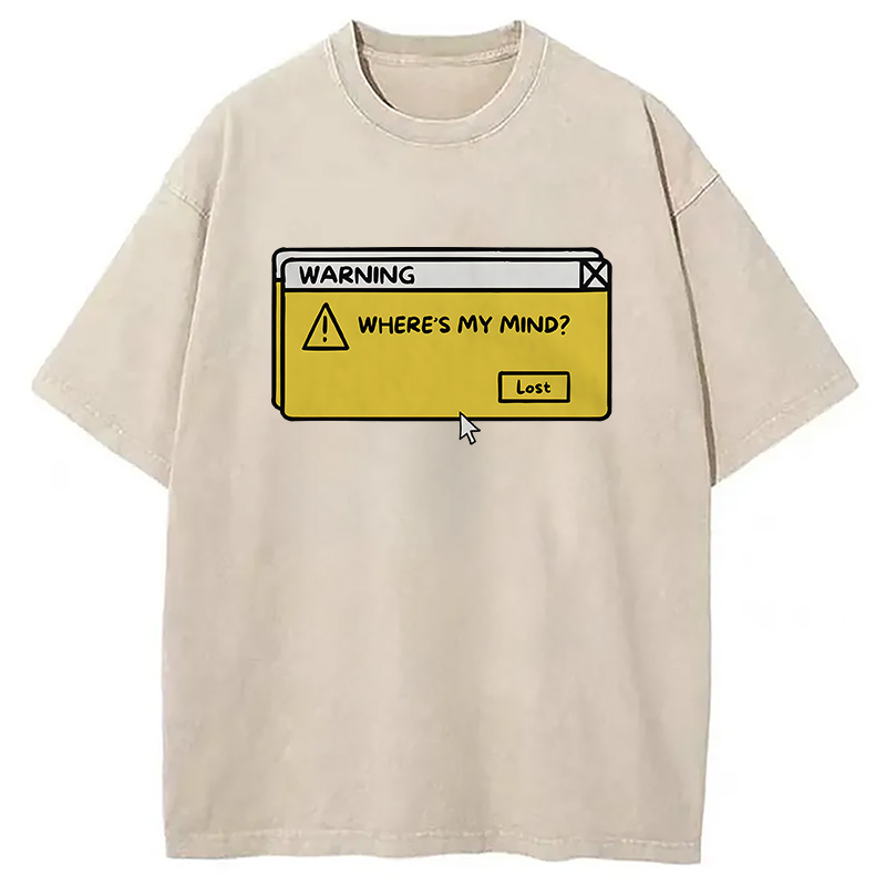 Modecanvas Vintage Warning Computer Tab DTG Printing Washed T-Shirt-modecanvas
