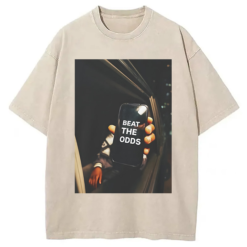 Modecanvas Beat The Odds Funny Meme DTG Printing Washed T-Shirt-modecanvas