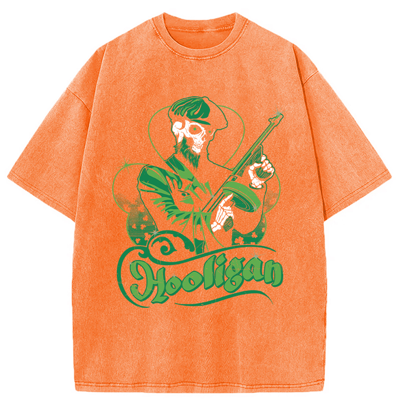 Modecanvas Hooligan Green Skeleton DTG Printing Washed T-Shirt-modecanvas